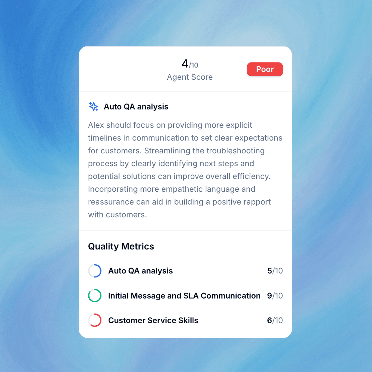 Representative receiving personalized feedback on their customer interactions